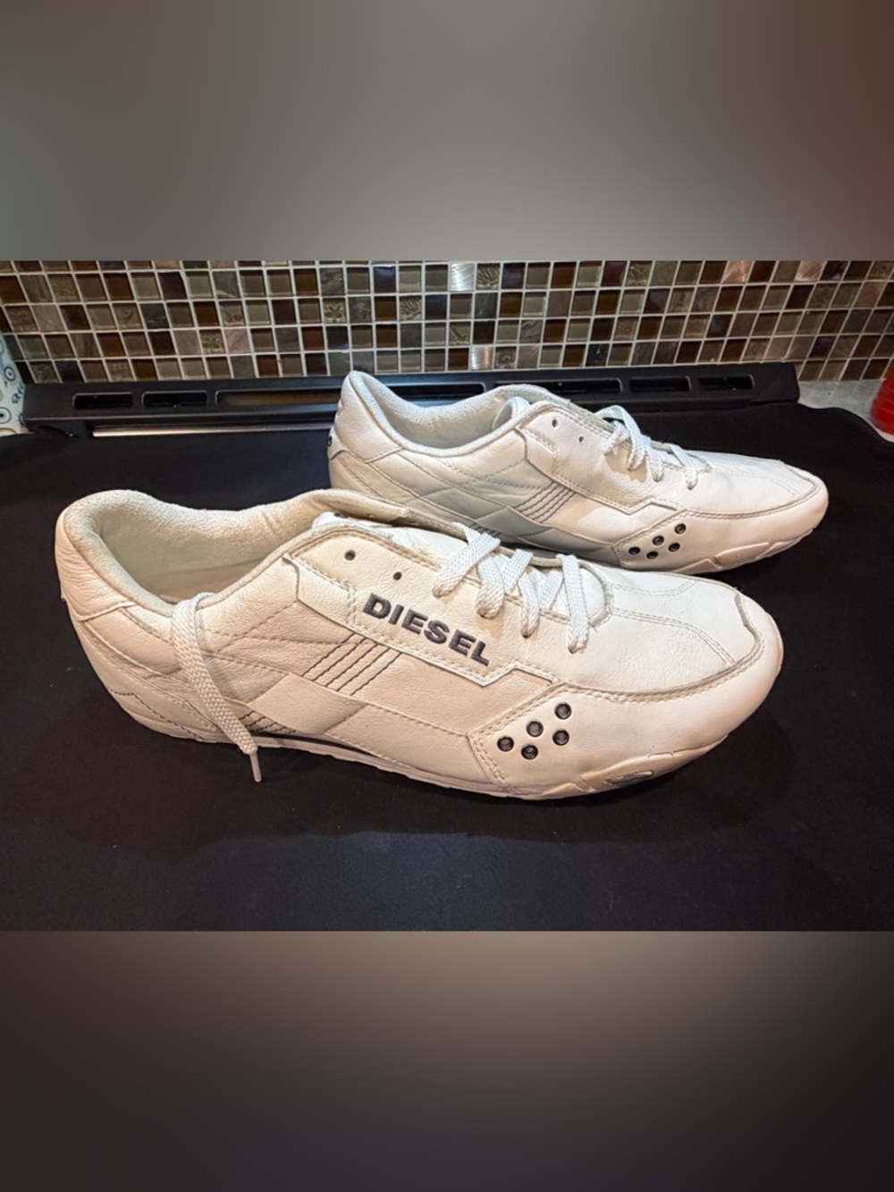 Diesel White Low-Top Leather Sneakers